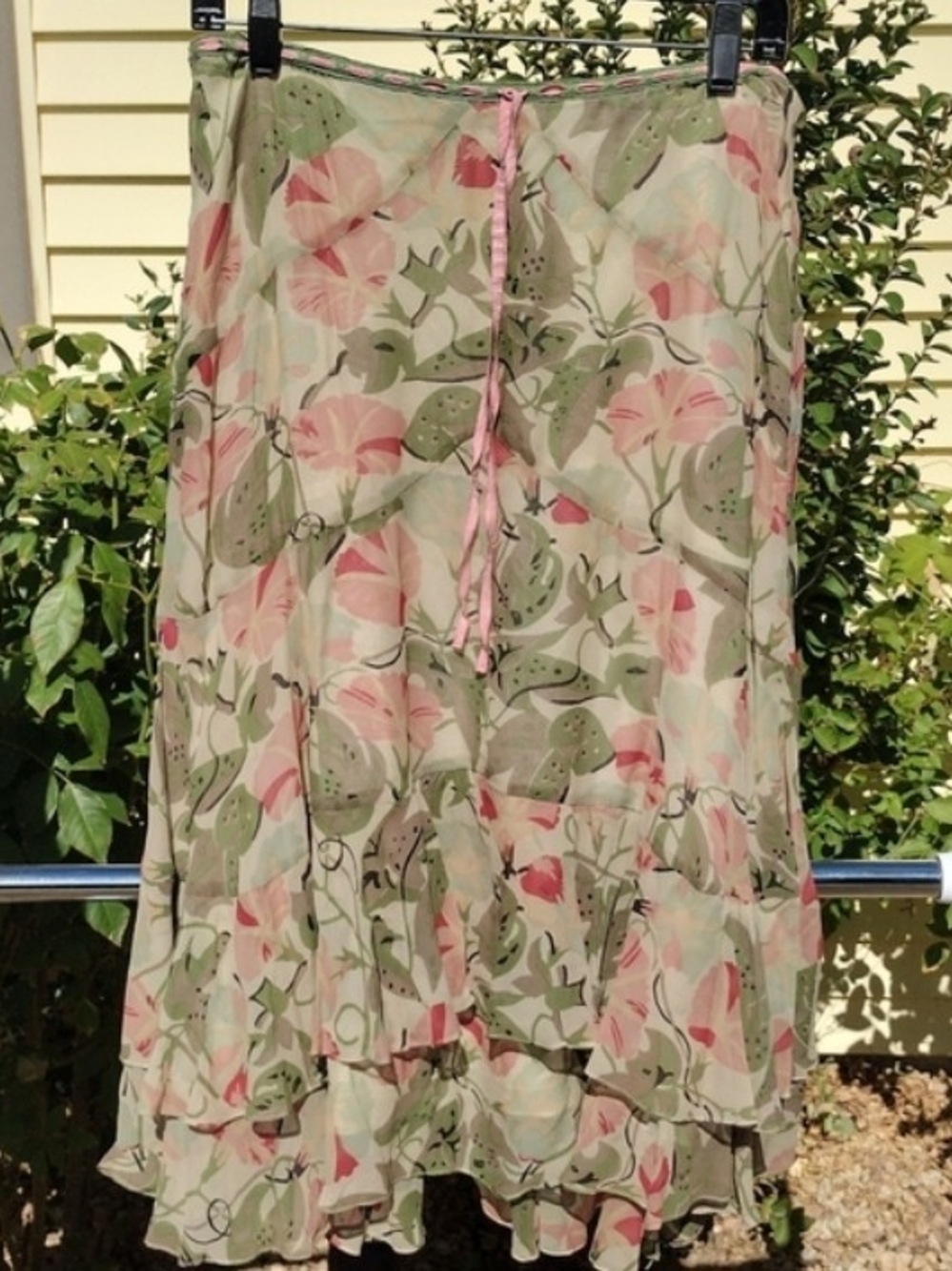 Peruvian Connection Pink & Green Floral High-Low Skirt